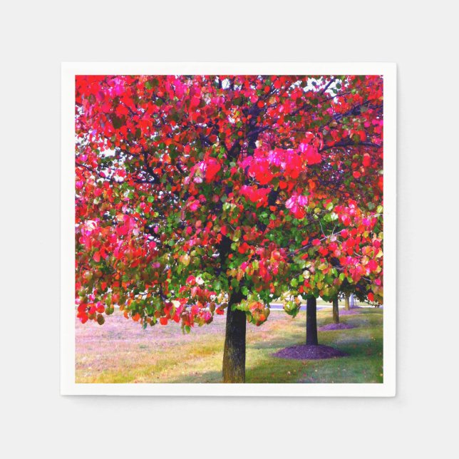 Pink impressionistic Autumn Leaves Paper Napkins (Front)
