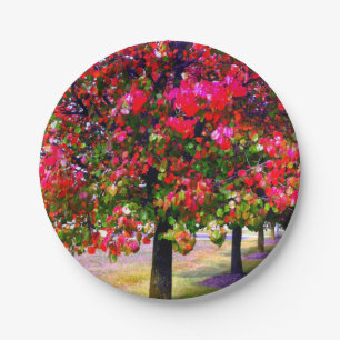 Pink impressionistic Autumn Leaves Paper Plates