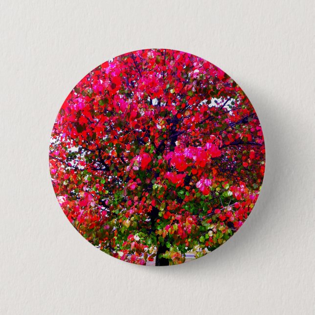 Pink impressionistic Autumn Leaves trees Button (Front)