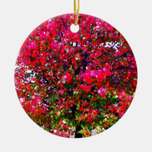 Pink impressionistic Autumn Leaves trees Ceramic Ornament