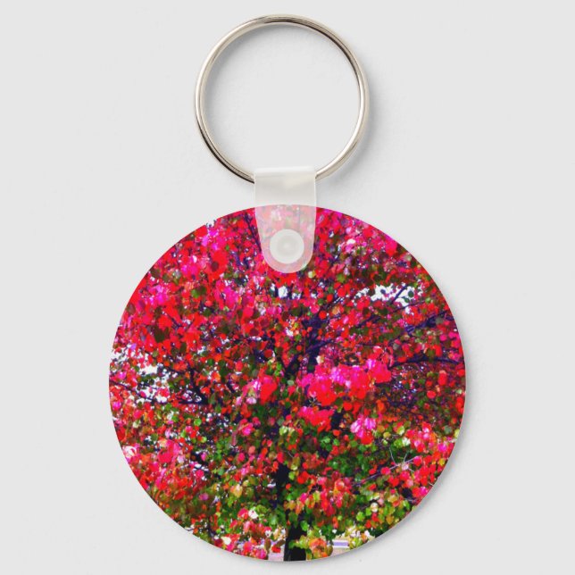 Pink impressionistic Autumn Leaves trees Keychain (Front)