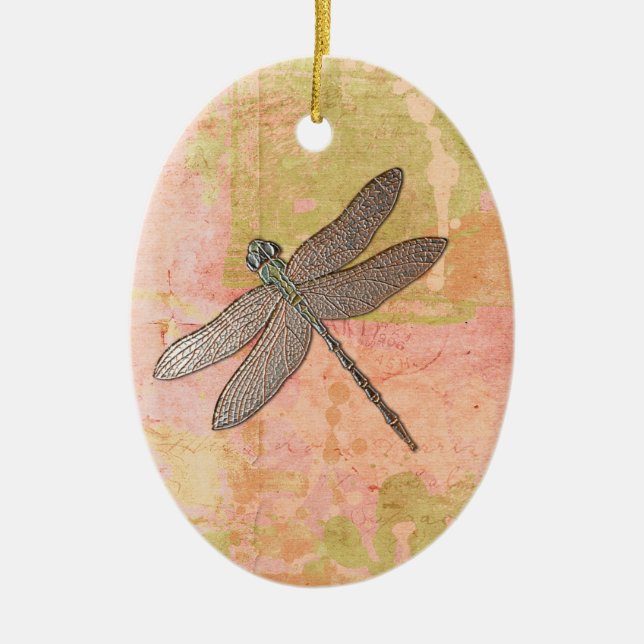 Pink Impressions Dragonfly Ceramic Ornament (Front)