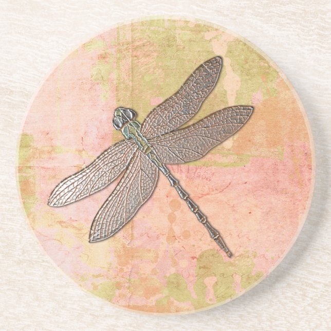 Pink Impressions Dragonfly Sandstone Coaster (Front)