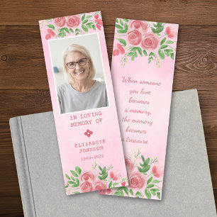 Pink In Loving Memory Photo Watercolor Floral   Bookmarks