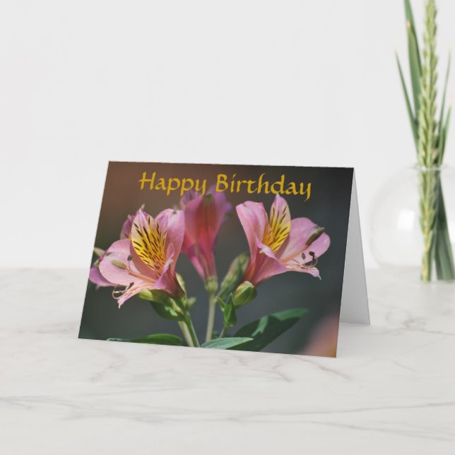 Pink Inca Lily happy birthday photo Card (Front)