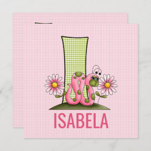 Pink Inchworm Letter I Kids Birthday Party Invitation