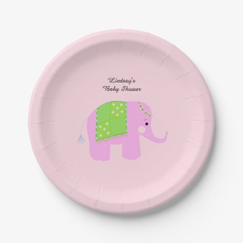 Pink Indian Elephant Baby Shower Paper Plates