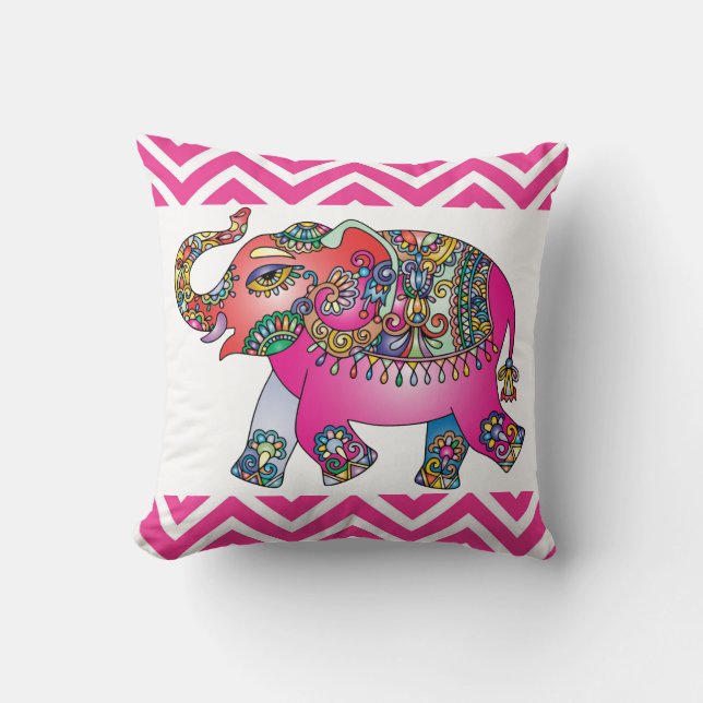 Pink Indian Elephant Pink Chevron Design Throw Pillow (Front)