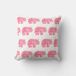 Pink Indian Elephant Throw Pillow