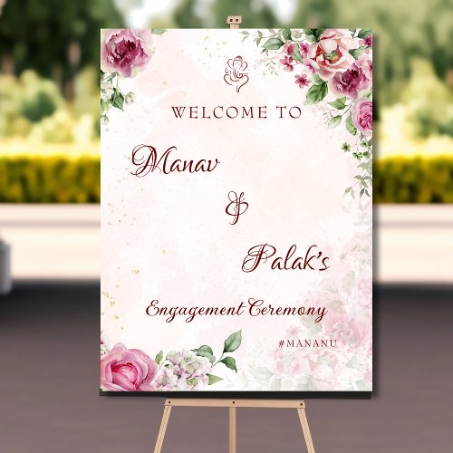 Pink Indian engagement welcome sign board