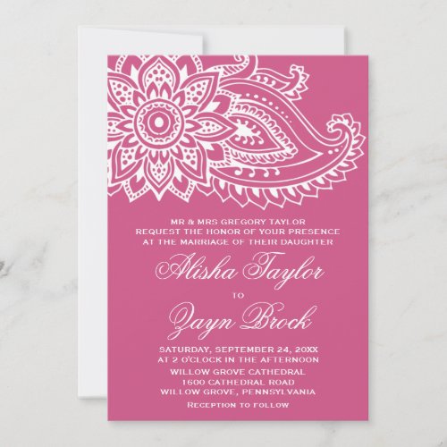 Pink Indian Paisley Formal Wedding Invitation