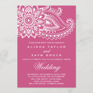 Pink Indian Paisley Wedding Invitation