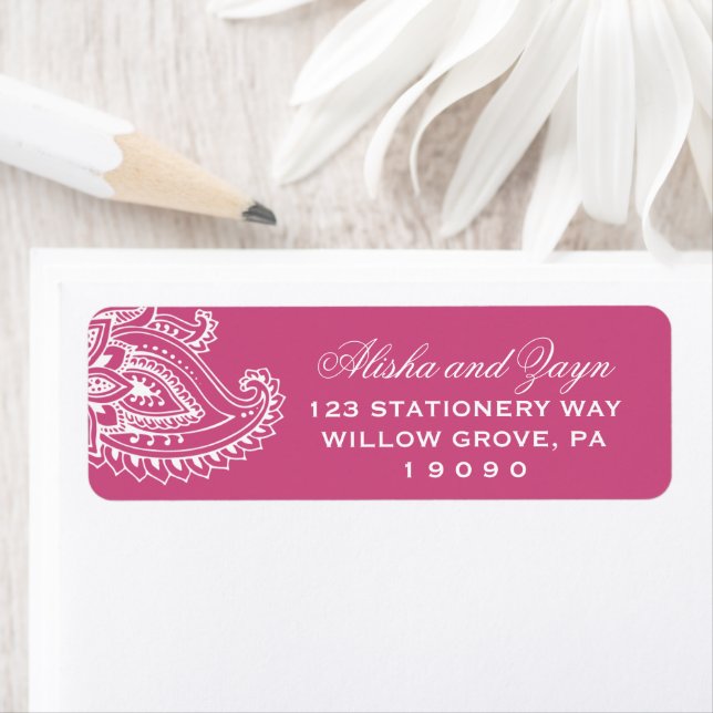 Pink Indian Paisley Wedding Label (Insitu)