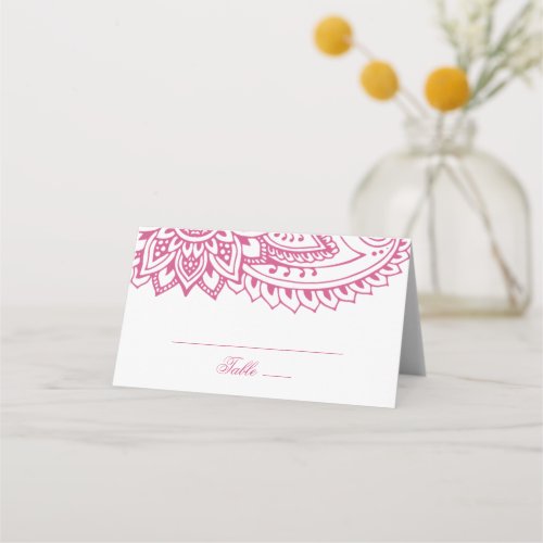 Pink Indian Paisley Wedding Place Card