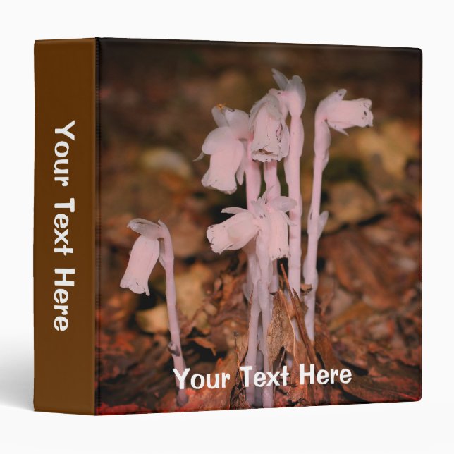 Pink Indian Pipes Wild Flowers Nature Personalized 3 Ring Binder (Front/Spine)