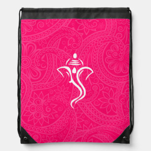 Pink Indian Swirl & Ganesha Drawstring Bag