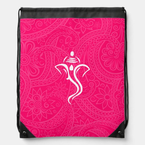 Pink Indian Swirl  Ganesha Drawstring Bag