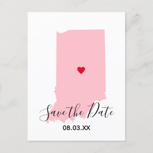 Pink Indiana Red Heart Save the Date Announcement Postcard