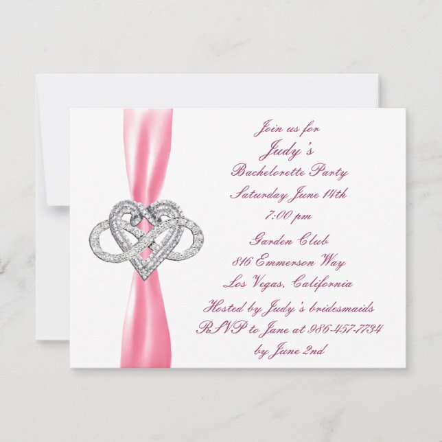 Pink Infinity Heart Bachelorette Party Invitation (Front)