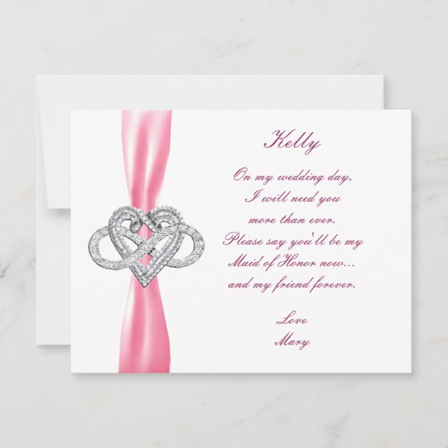 Pink Infinity Heart Maid Of Honor Card (Front)