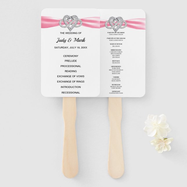Pink Infinity Heart Wedding Program Fans (Front and Back)