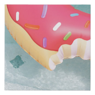 Pink inflatable donut floater faux canvas print