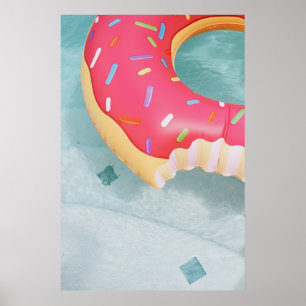 Pink inflatable donut floater poster