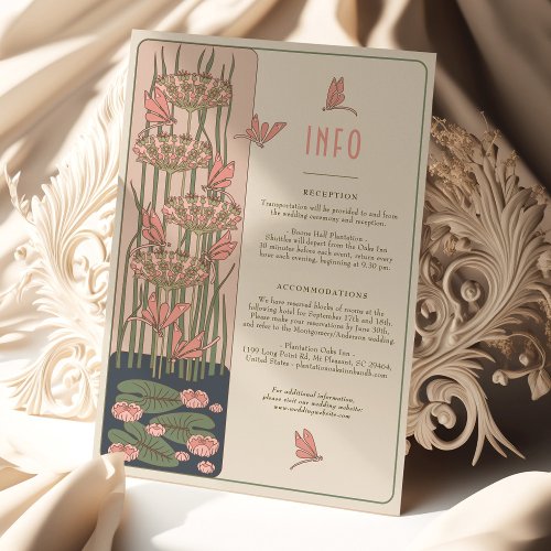 Pink Info Card Dragonflies Art Nouveau Wedding