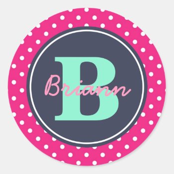 Pink Initial  And Name Classic Round Sticker by Jmariegarza at Zazzle