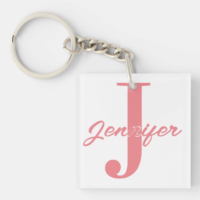 Pink Initial Letter and Name Custom  Keychain (Front)