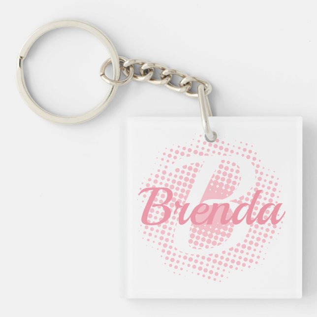 Pink Initial Letter Custom Name Keychain (Front)