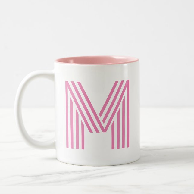 Pink initial letter/ Monogram  Two-Tone Coffee Mug (Left)