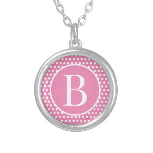 Pink initial letter Polka Dot Silver Plated Necklace