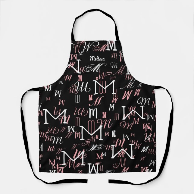 pink initial M (custom) nice pattern black Apron (Front)