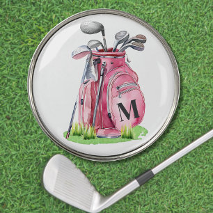 Pink Initial Monogram Golf Ball Marker