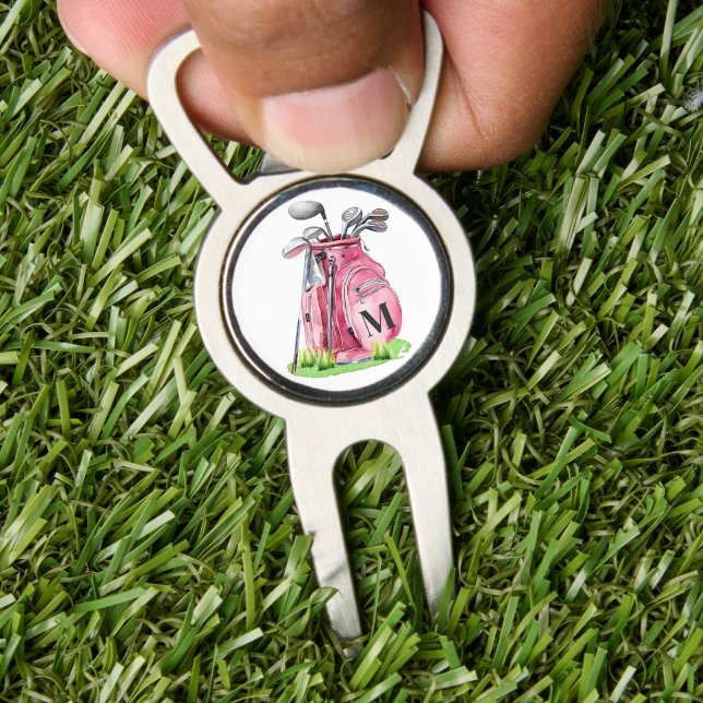 Pink Initial Monogram Golf Divot Tool (Pink Initial Monogram divot tool )