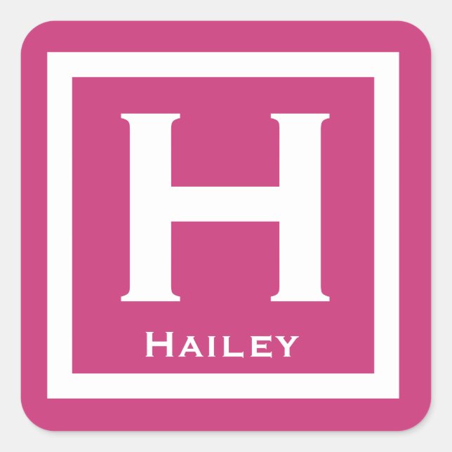 Pink Initial Name Kids Girl Party Back to School Square Sticker (Front)