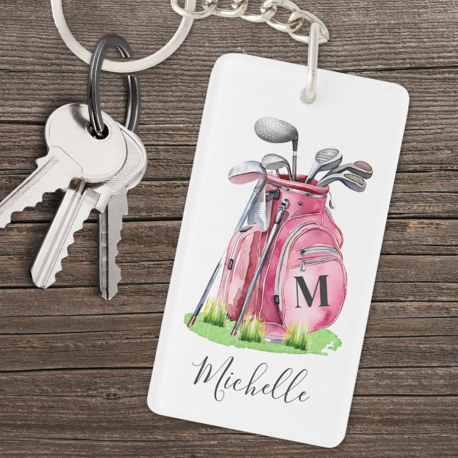 Pink Initial Name Monogram Golf Keychain (Pink Initial Name Monogram Golf Keychain)