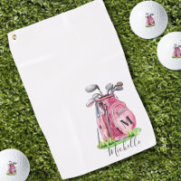Pink Initial Name Monogram Golf Towel