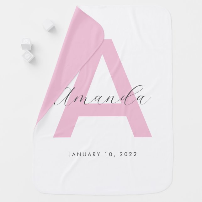 Pink Initial Name Personalized Baby Blanket (In Situ)