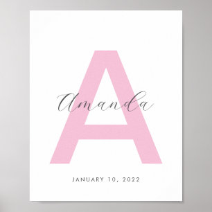 Pink Initial Name Personalized Poster