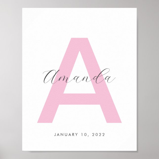 Pink Initial Name Personalized Poster (Front)