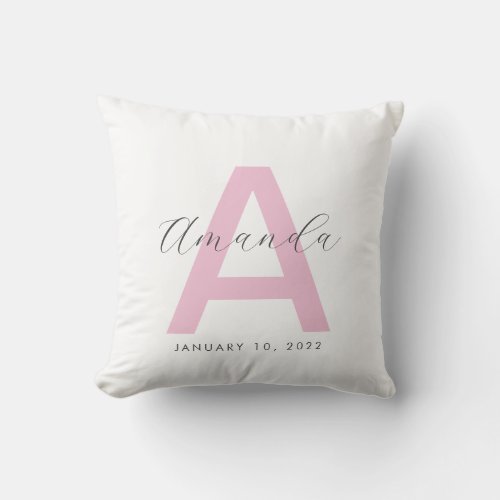 Pink Initial Name Personalized Throw Pillow