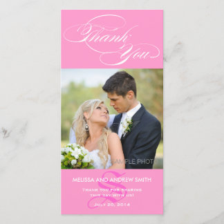 PINK INITIAL SCRIPT WEDDING THANK YOU PHOTO CARD