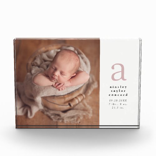 Pink initial simple Birth Announcement Photo Block