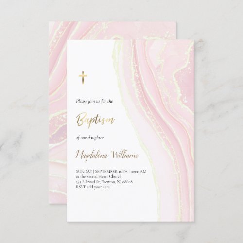 pink ink and FAUX foil  Baptism Invitation