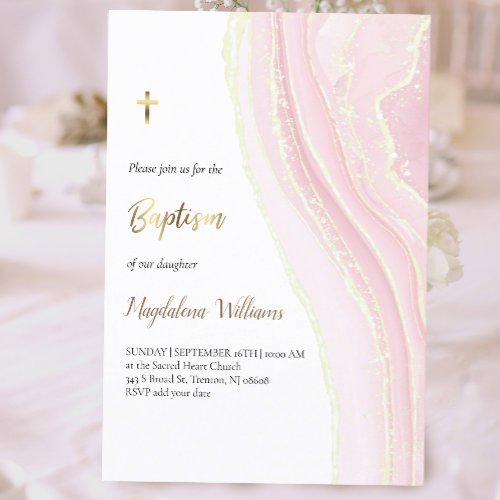 pink ink and FAUX foil  Baptism Invitation