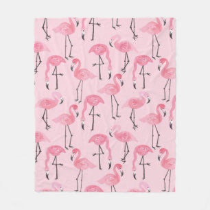 Pink ink flamingo set, tropical summer pattern vin fleece blanket