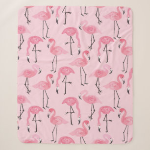 Pink ink flamingo set, tropical summer pattern vin sherpa blanket