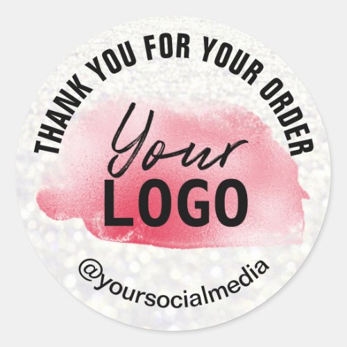 Pink Ink Foil White Glitter Thank You Parcel Classic Round Sticker
